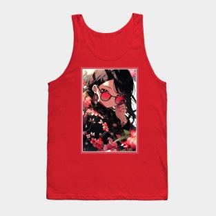 Aesthetic Anime Girl Pink Rosa Black | Quality Aesthetic Anime Design | Chibi Manga Anime Art Tank Top